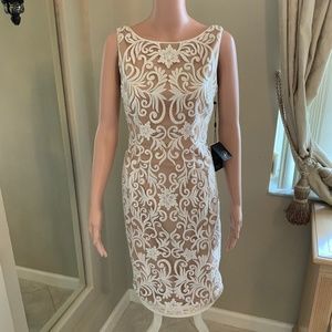 Adrianna Papell Embroidered Sequin on Mesh Overlay